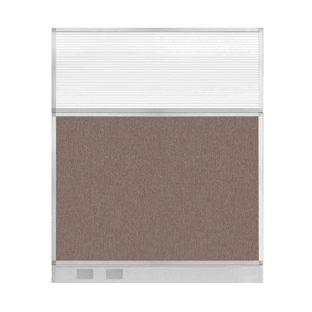 Versare Hush Panel Configurable Cubicle Partition 5' x 6' Latte Fabric Clear Fluted Window w/ Cable Channel 1856413-1